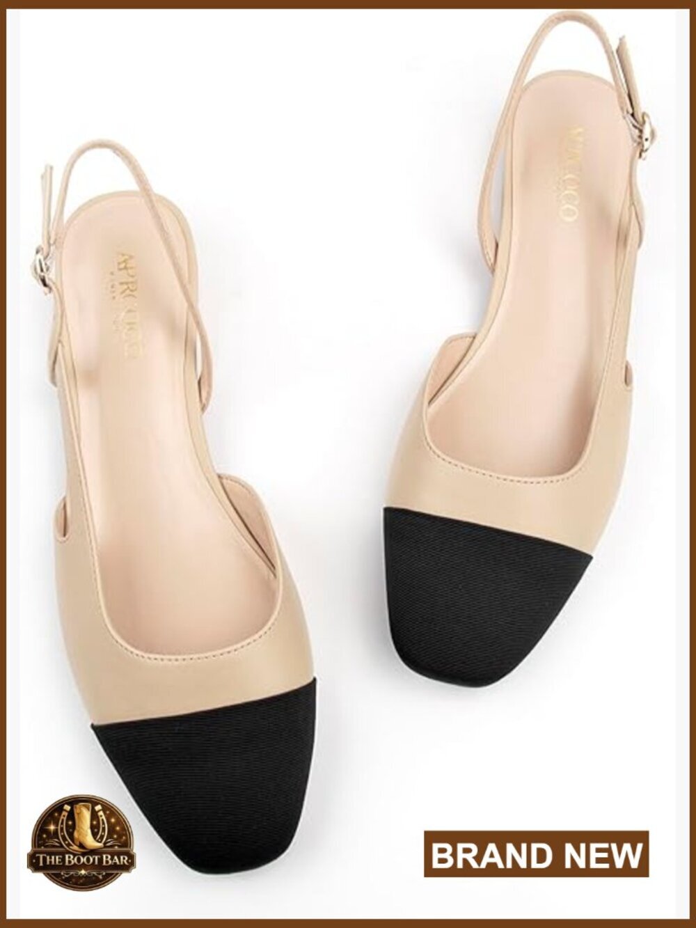 Slingback Flats Square Toe Low Heel Wedding Shoes Faux Leather Buckle Strap